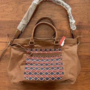 Mossimo Supply Co. Tan and Blue Patterned Shoulder Bag
